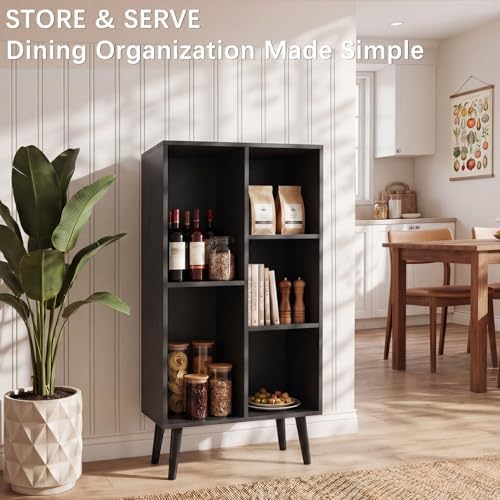 YAHARBO Small Black Narrow Bookshelf,3 Tier Modern Bookcase with Legs,Bookshelves Wood Storage Shelf,Rustic Book Shelves Cube Organizer,Display Bookcase - Image 6