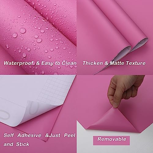 118"x15.7" Pink Peel and Stick Wallpaper Solid Color Pink Contact Paper for Cabinets Self-Adhesive Removable Girls Bedroom Kids Room Decor Vinyl Roll Matte MP25 - Image 5