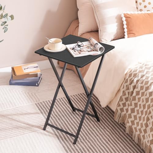 HOOBRO Folding TV Tray Table, Set of 2 Wooden TV Tray, Portable Sofa Side Snack Table, Industrial Desk for Small Spaces, Space-Saving, Easy to Install and Fold, Black BB27BZP201 - Image 2