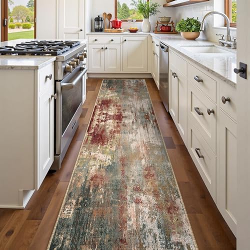 RELEANY Washable Runner 2'x8' Abstract Area Rug for Hallway Rustic Brown by RELEANY