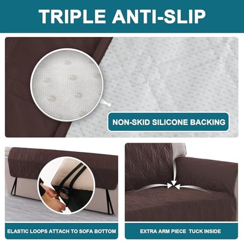 Turquoize 100% Waterproof Sofa Covers Couch Cover for 3 Cushion Couch Triple Non-Slip Sofa Slipcover Washable Furniture Protector for Pets, Kids, Dog (XL Sofa 78", Chocolate) - Image 4