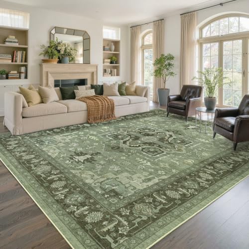 8x10 Ft Large Area Rugs for Living Room, Soft Non-Slip Machine Washable Rug, Vintage Stain Resistant Carpets for Bedroom Nursery Dining Room Home Decor (Green) by Lo%CC%80utiRootHome