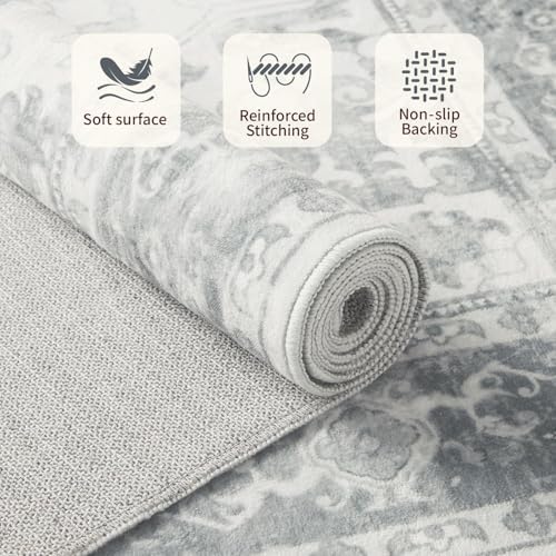 Rugxara 5X7 Washable Area Rug for Living Room, Light Grey - Image 5