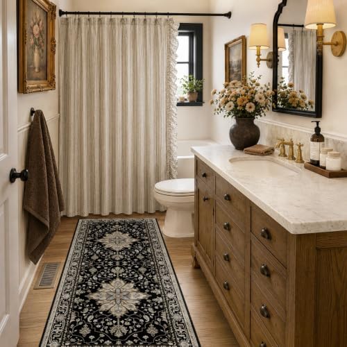 RELEANY Washable Area Rug, Runner 2'x6', Black/Neutral - Image 2