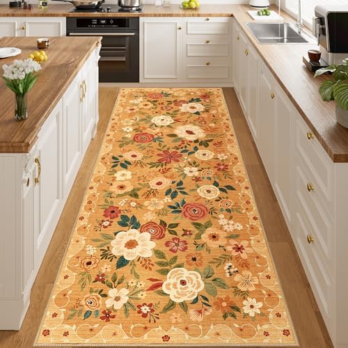 DUKINO 3x8 Kitchen Runner Rug, Washable Rug for Hallway Non Slip, Orange by DUKINO