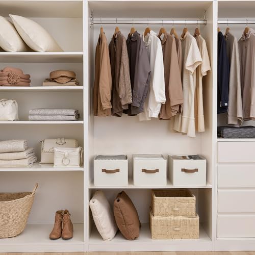 StorageWorks Closet Storage Bins with PU Handles, Ivory White, Large - Image 2