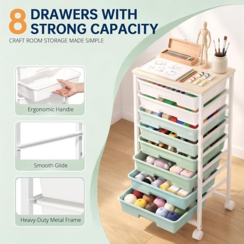 Delamu Rolling Storage Cart with 8 Drawers, Utility Craft Storage Cart - Image 3