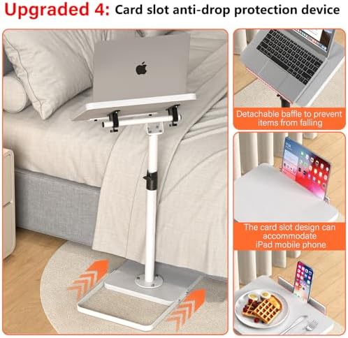 TV Tray Table for Couch, Height Adjustable/360° Swivel/180° Flip-Over Panel Design C-Shaped End Table, Sofa Arm End Side Table with Phone & Tablet Slot for Eating, Laptop,Couch Bed (White) - Image 5