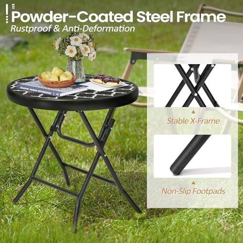 Foldable Side Table with Tempered Glass Top, Black & White - Image 6