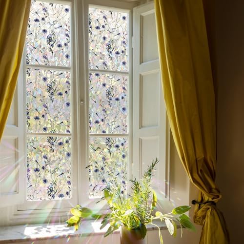 Floral Static Window Privacy Film Watercolor Laser Suncatcher Cling 3D Living Room Sun Blocking Decal DIY Glass Decor Non-Adhesive Cover - Image 4