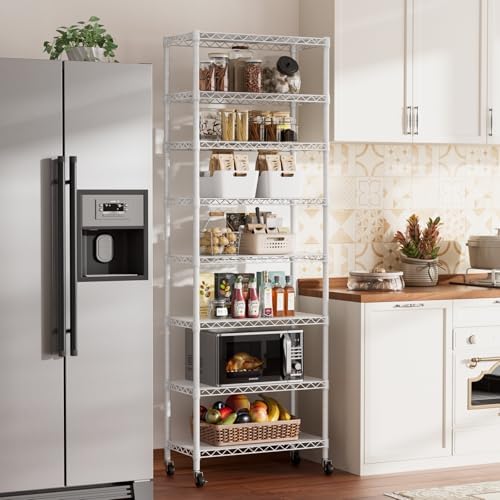 SINGAYE 8 Shelves Storage Wire Shelf Closet Metal Shelving Pantry Wheels - Image 2