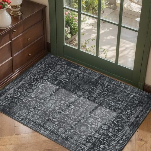 Rugxara 2x3 Entryway Rug Door Mat, Washable Samll Rug, Non Slip, Black by Rugxara