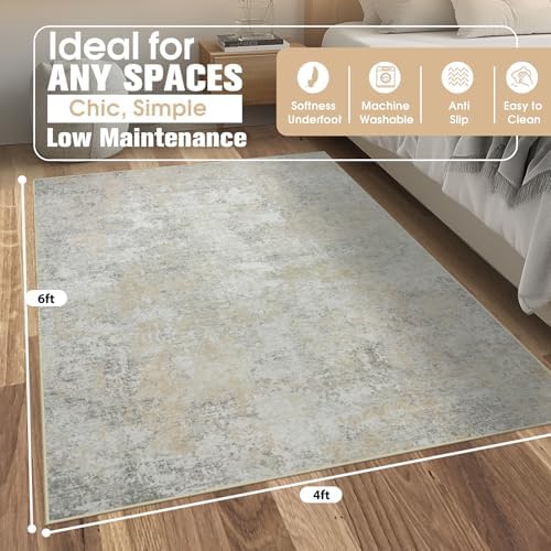 4x6 Area Rugs for Living Room Washable Bedroom Dining Room Beige Grey - Image 2