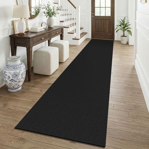 KOZYFLY Black 2.5'x12' Runners Rugs for Hallway, Long Washable Runner Rug, Woven Non Slip Kitchen Runner, Braided Entryway Rug, Floor Carpet for Entry, Aisle, Hall, Black/Dark Grey by KOZYFLY