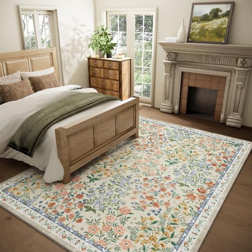 Washable Area Rugs for Living Room: 9x12 Area Rug for Bedroom Vintage Stain Resistant Non Slip Low Pile Lightweight Soft Carpet for Kitchen Dining Room Farmhouse Kids Room Nursery - Image 2