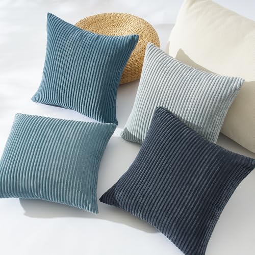 Topfinel BlueGray Throw Pillow Covers 24x24 Inch Set of 4,Soft Accent Corduroy Decorative Cushion Cover,Square Modern Pillow Case for Beach,Patio,Balcony,Living Room,Summer Gradient Shams Home Decor - Image 4