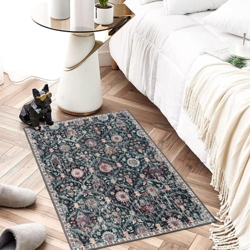 Lahome Moroccan Trellis Washable Rug, 2x3 Entryway Rugs for Kitchen Bathroom, Non-Slip Indoor Door Mat Ultra-Thin, Small Oriental Throw Carpet for Bedroom Entry Elise, Black/Multi - Image 5