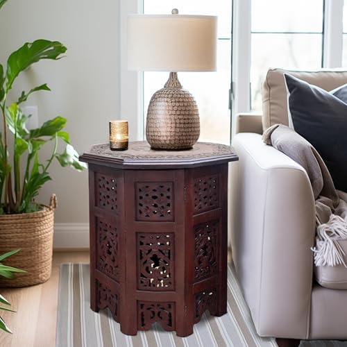 COTTON CRAFT Solid Wood End Table - Hand Carved Folding Accent Side Table - Image 2