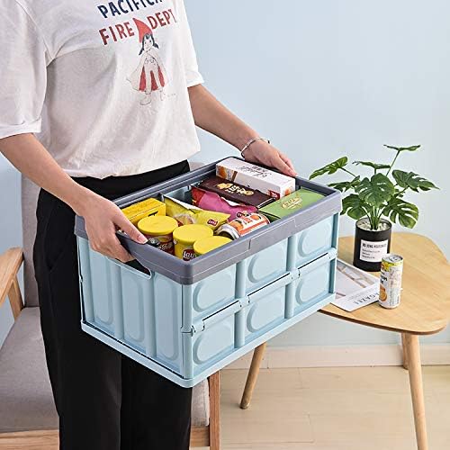 Lidded Storage Bins 2 Pack 30L Collapsible Storage Box Crates Plastic Tote Storage Box Container Stackable Folding Utility Crates for Clothes, Toy, Books ,Snack, Shoe, and Grocery Storage Bin-Blue - Image 3