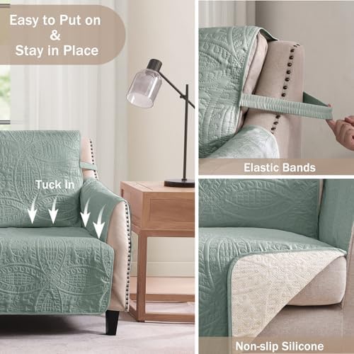 Sage Blue Loveseat Covers for 2 Cushion Couch, Water Repellent Slip Covers for Sofa, Washable Love Seat Quilted Couch Covers, Pet Friendly Loveseat Slipcovers (Loveseat 48", Sage Blue) - Image 5