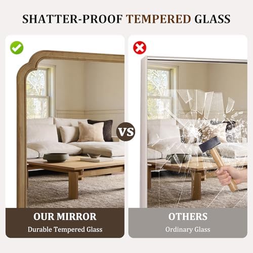WallBeyond 36" x 48" Wood Bathroom Mirror for Wall Mounted, Rustic Rounded Corner Wood Frame Wall Mirror for Entryway, Living Room or Bedroom Home Decorative, Natural - Image 5