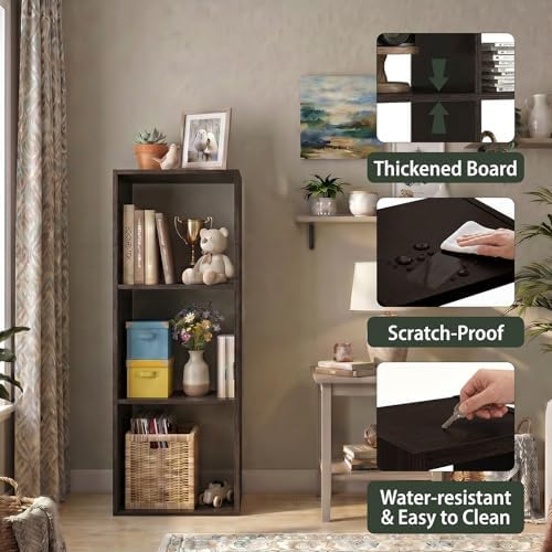 WannabeMyself【Sturdy Build&Easy Assembly】3 Cube Storage Organizer with Anti-Tipping Kits,Reversible Open Back Book Shelf, Bookcase for Living Room,Bedroom,Entrance Hall,Office,12.2×11.4×35.9,Chocolate - Image 3