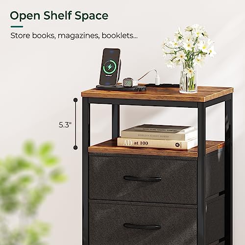 Huuger Nightstand with Charging Station, 27.6 Inch Bedside Table,Side Table - Image 3