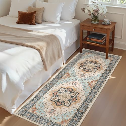 Madane Washable Runner Rug 2x6 Runners for Hallways Non Slip, Orange/Blue - Image 3
