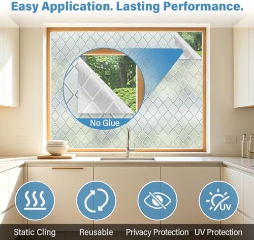 Finnez Window Privacy Film, Frosted Diamond Static Cling, 17.5″ x 78.7″ - Image 4