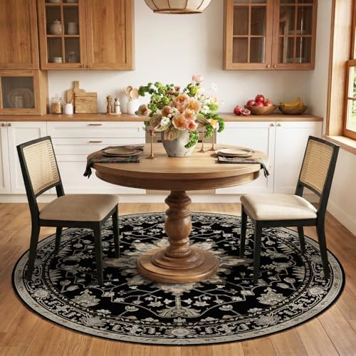 RELEANY Washable Area Rug, Round 6ft, Black/Neutral - Image 2