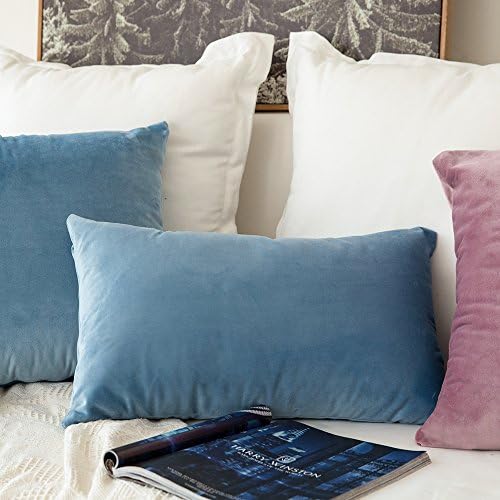 MIULEE 12x20 Inch Lumbar Velvet Throw Pillow Covers Blue Gray - Image 4