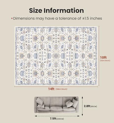 AMADA HOMEFURNISHING 10x14 Washable Area Rug, Low-Profile Large Area Rug with Non-Slip Backing & Durable Edge Binding, Vintage Large Rugs for Living Room, Bedroom & Dining Room - Image 2