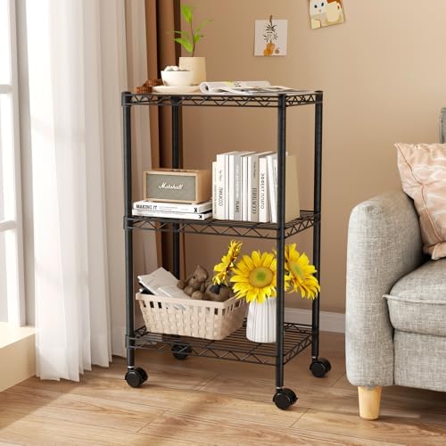 Golpart Small Shelves Storage Wire Metal Adjustable Shelf Unit with Wheels - Image 7