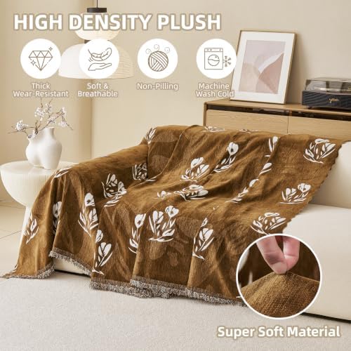 Couch Cover for Dogs Washable Sofa Cover, Sectional Couch Covers, Sofa Covers for 2 Cushion Couch, Non Slip Stripe Sofa Slipcovers Furniture Protector (Floral ‌Brown 91x71) - Image 4