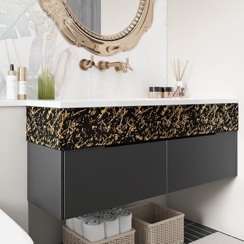 Wallercity Border Wallpaper for Bathroom Peel and Stick Border Trim Waterproof Marble Countertop Contact Paper Self Adhesive Wallpaper Borders for Kitchen Mirror Trim Hallway Black/Gold 3.94''x394'' - Image 4