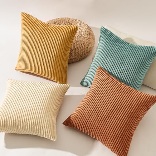 Topfinel Decorative Throw Pillow Covers Cushion Cases, Set of 4 Soft Velvet Modern Double-Sided Designs, Mix and Match for Home Decor, Pillow Inserts Not Included (12x12 inch, Orange/Teal) - Image 3