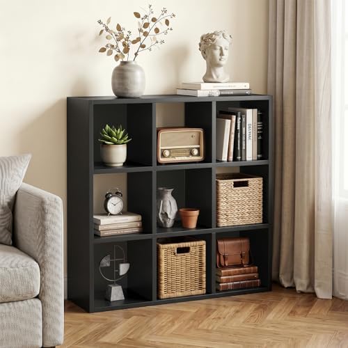 LUCKLIFE 9-Cube Storage Organizer, Modular Bookcase Shelf with Vertical or Horizontal Use, Fits 11×11" Bins, Optional Back Panels, for Living Room, Office, Black - Image 3