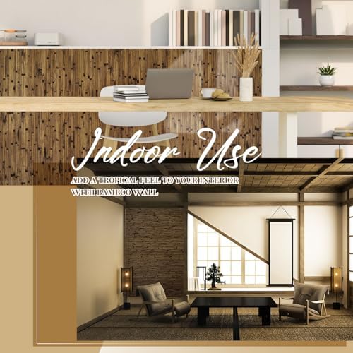 Juexica 2 Pcs Natural Bamboo Wall Panel for Interior Wall 48''x96'' Bamboo Covering Renewable Pole Wainscoting Room Divider Wrap Decor for Bedroom Living Room Kitchen Island Office (Dark Burned) - Image 3