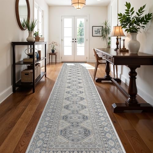 Ksrau 3x16 Runner Rug Washable Vintage: Non Slip Long Hallway Runners Blue by Ksrau