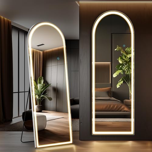 LED Arched Full Length Mirror, 63" L x 20" W Full Standing Mirror by Aidoly