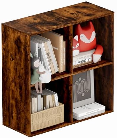 Book Shelf, Wooden Cube Storage Organizer with 11" Open Cubes, Stackable Bookcase for Room Divider Storage, 2 Tier Bookshelf for Living Room, Bedroom, Office (Indonesian Antique Oak, 4-Cube) by Nestwise