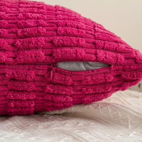 Pack of 2 Corduroy Decorative Throw Pillow Covers 18x18 Inch, Peach Red - Image 3