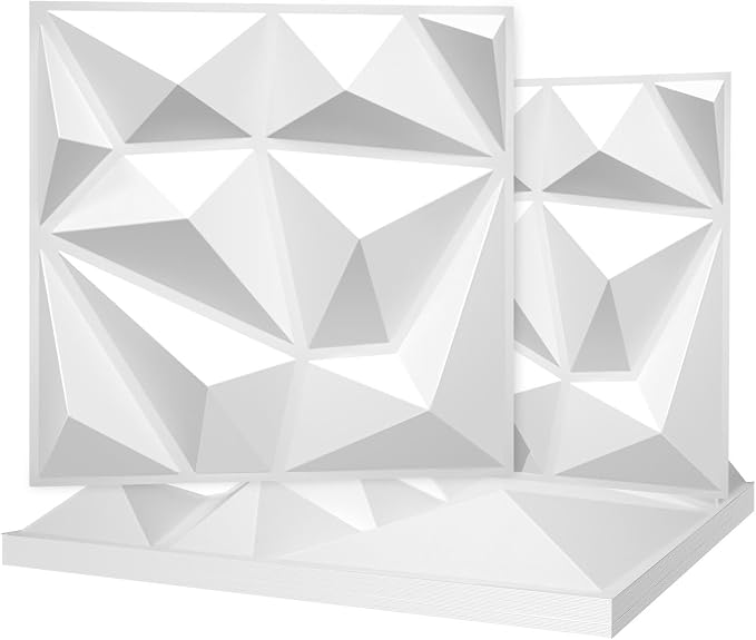 LEVOWAY 33 Pack Decorative 3D Wall Panels for Interior Wall Decor | 12''x12'' White Diamond Design Accent Wall Panles for Living Room,TV Wall Background,Bedroom by LEVOWAY
