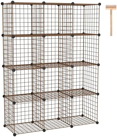 C&AHOME Wire Cube Storage, 12 - Cube Organizer Metal C Grids, Closet, Brown by CAHOME