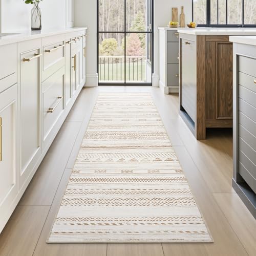 2x10 Runner Rug Machine Washable Non Slip Area Rug Distressed Neutral Moroccan Boho Rug Ultra Soft Floor Runners for Hallways for Entryway Laundry Room Kitchen, Brown - Image 3