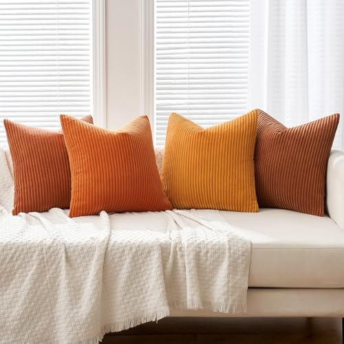 MIULEE Fall Corduroy Decorative Throw Pillow Covers Orange Rust 18x18 - Image 4