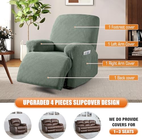 VANSOFY Oversized Stretch Recliner Chair Cover, Bean Green, 1 Seater - Image 7
