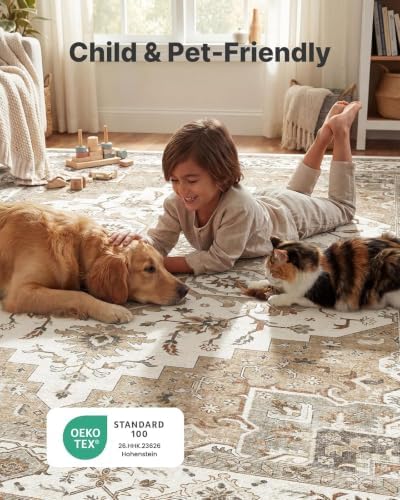 AMADA HOMEFURNISHING 4x6 Washable Area Rug, Low-Profile Entryway Rug with Non-Slip Backing & Durable Edge Binding, Vintage Rugs for Bedroom, Entryway & Kitchen - Image 4
