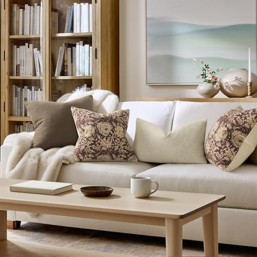 Vintage Floral Print Throw Pillow Covers 22x22 Set of 2 Neutral Modern Farmhouse Accent Decorative Cushion Covers Boho Home Decor for Couch Sofa Chair Bed Living Room, Oxblood - Image 4