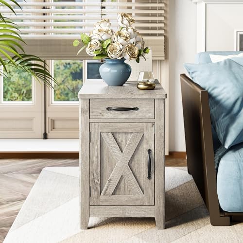 IRONCK End Table with Charging Station, Narrow Side Table, Beige Maple - Image 2